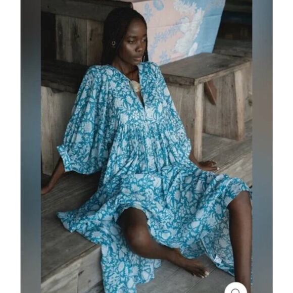 DAUGHTERS OF INDIA Sz M Medium Kyra Midi Dress Ocean Blue - Picture 14 of 14